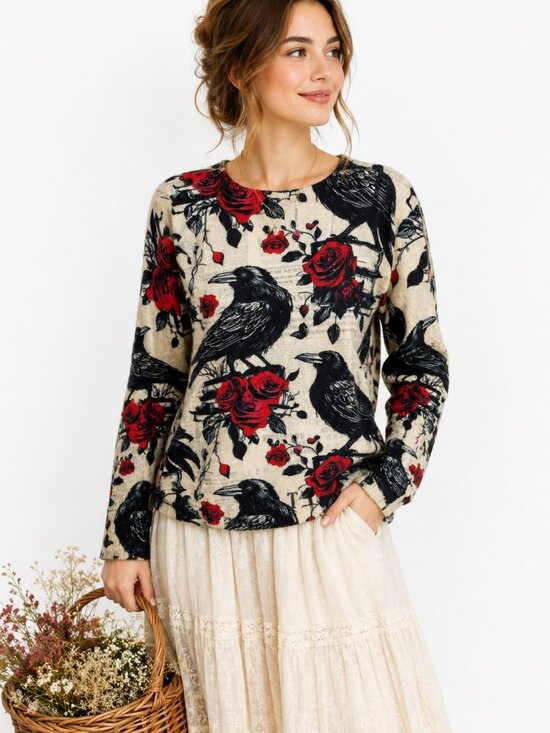 Sweaters - Raven & Rose Print Sweater Top Women's Medium 100% Polyester Soft Cozy